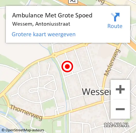 Locatie op kaart van de 112 melding: Ambulance Met Grote Spoed Naar Wessem, Antoniusstraat op 24 augustus 2023 15:40