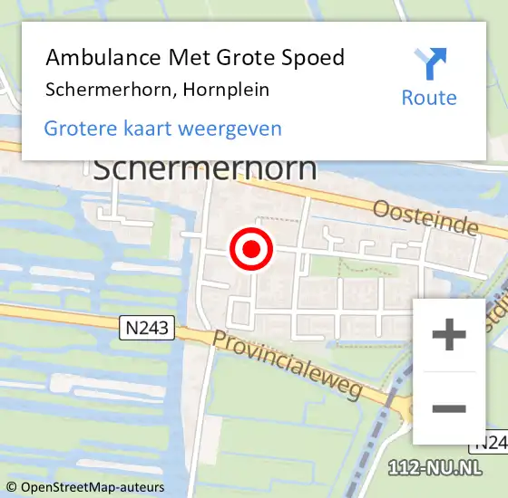 Locatie op kaart van de 112 melding: Ambulance Met Grote Spoed Naar Schermerhorn, Hornplein op 5 september 2014 18:55