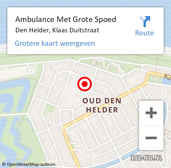 Locatie op kaart van de 112 melding: Ambulance Met Grote Spoed Naar Den Helder, Klaas Duitstraat op 24 augustus 2023 16:03