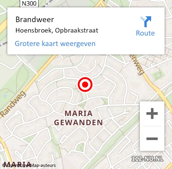 Locatie op kaart van de 112 melding: Brandweer Hoensbroek, Opbraakstraat op 5 september 2014 18:56