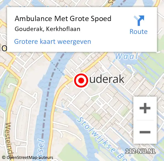 Locatie op kaart van de 112 melding: Ambulance Met Grote Spoed Naar Gouderak, Kerkhoflaan op 24 augustus 2023 16:21