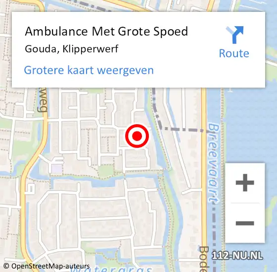 Locatie op kaart van de 112 melding: Ambulance Met Grote Spoed Naar Gouda, Klipperwerf op 24 augustus 2023 16:45