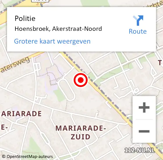 Locatie op kaart van de 112 melding: Politie Hoensbroek, Akerstraat-Noord op 24 augustus 2023 16:51