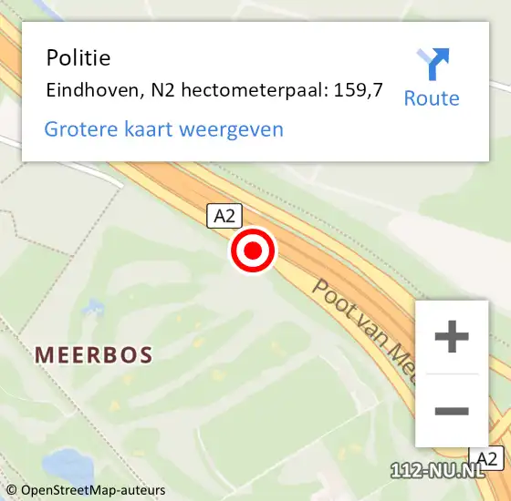 Locatie op kaart van de 112 melding: Politie Eindhoven, N2 hectometerpaal: 159,7 op 24 augustus 2023 17:11