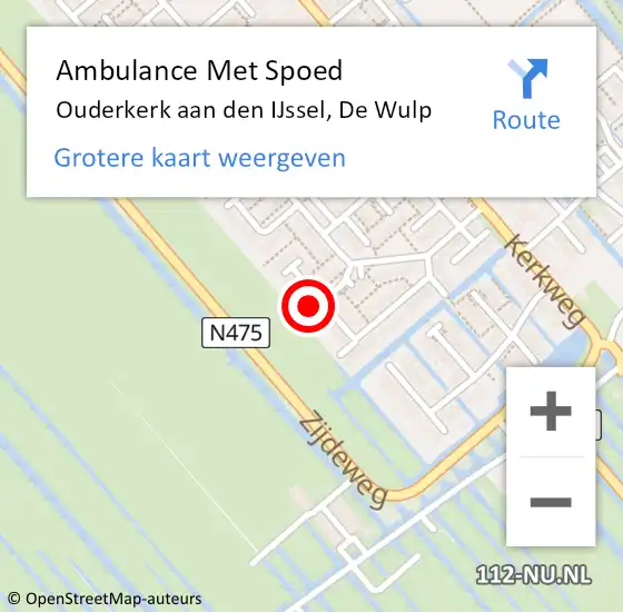 Locatie op kaart van de 112 melding: Ambulance Met Spoed Naar Ouderkerk aan den IJssel, De Wulp op 24 augustus 2023 17:27