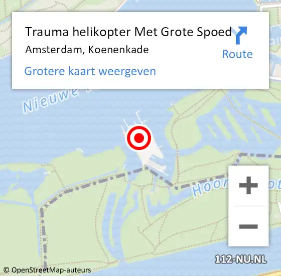 Locatie op kaart van de 112 melding: Trauma helikopter Met Grote Spoed Naar Amsterdam, Koenenkade op 24 augustus 2023 17:28
