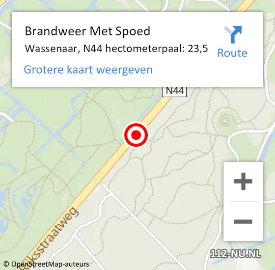 Locatie op kaart van de 112 melding: Brandweer Met Spoed Naar Wassenaar, N44 hectometerpaal: 23,5 op 24 augustus 2023 18:55