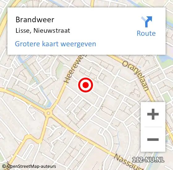 Locatie op kaart van de 112 melding: Brandweer Lisse, Nieuwstraat op 24 augustus 2023 19:01