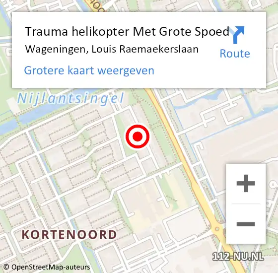 Locatie op kaart van de 112 melding: Trauma helikopter Met Grote Spoed Naar Wageningen, Louis Raemaekerslaan op 24 augustus 2023 19:18
