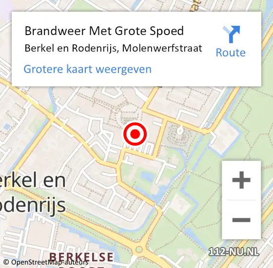 Locatie op kaart van de 112 melding: Brandweer Met Grote Spoed Naar Berkel en Rodenrijs, Molenwerfstraat op 24 augustus 2023 19:24