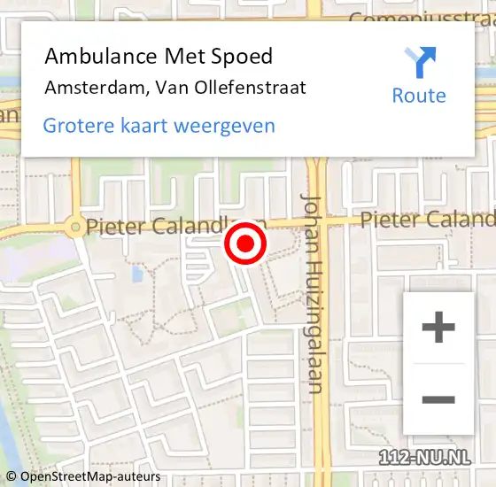 Locatie op kaart van de 112 melding: Ambulance Met Spoed Naar Amsterdam, Van Ollefenstraat op 24 augustus 2023 19:41