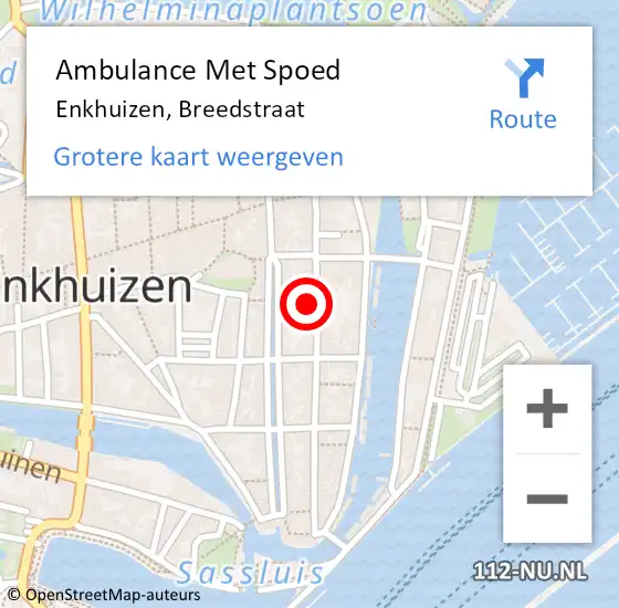 Locatie op kaart van de 112 melding: Ambulance Met Spoed Naar Enkhuizen, Breedstraat op 24 augustus 2023 19:53