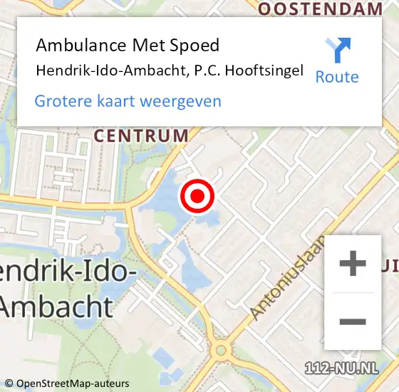 Locatie op kaart van de 112 melding: Ambulance Met Spoed Naar Hendrik-Ido-Ambacht, P.C. Hooftsingel op 24 augustus 2023 19:53