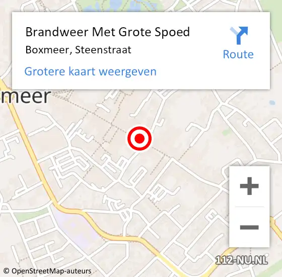 Locatie op kaart van de 112 melding: Brandweer Met Grote Spoed Naar Boxmeer, Steenstraat op 24 augustus 2023 20:05