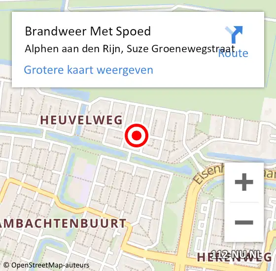 Locatie op kaart van de 112 melding: Brandweer Met Spoed Naar Alphen aan den Rijn, Suze Groenewegstraat op 24 augustus 2023 20:28