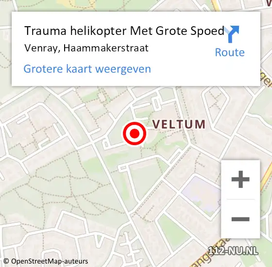 Locatie op kaart van de 112 melding: Trauma helikopter Met Grote Spoed Naar Venray, Haammakerstraat op 24 augustus 2023 21:05