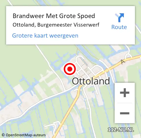 Locatie op kaart van de 112 melding: Brandweer Met Grote Spoed Naar Ottoland, Burgemeester Visserwerf op 24 augustus 2023 21:41