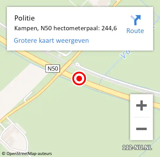 Locatie op kaart van de 112 melding: Politie Kampen, N50 hectometerpaal: 244,6 op 24 augustus 2023 22:00