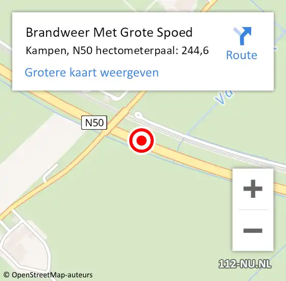 Locatie op kaart van de 112 melding: Brandweer Met Grote Spoed Naar Kampen, N50 hectometerpaal: 244,6 op 24 augustus 2023 22:05