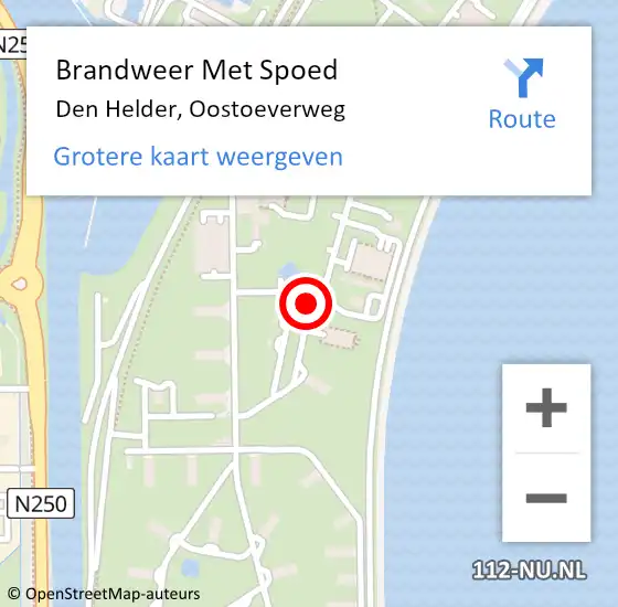 Locatie op kaart van de 112 melding: Brandweer Met Spoed Naar Den Helder, Oostoeverweg op 24 augustus 2023 22:09