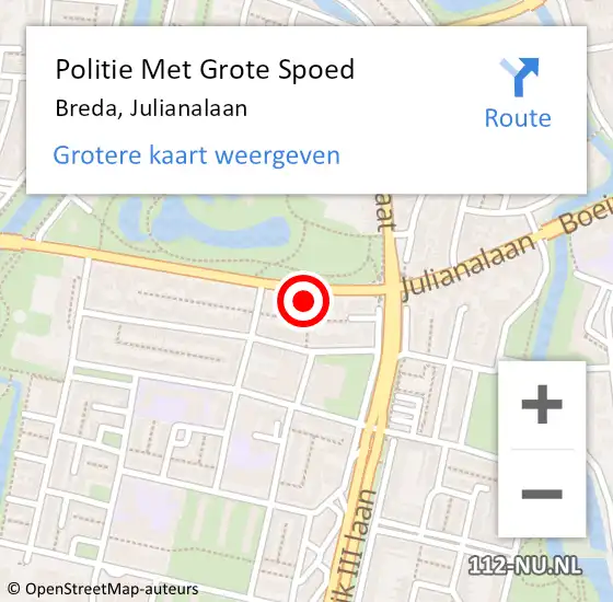 Locatie op kaart van de 112 melding: Politie Met Grote Spoed Naar Breda, Julianalaan op 24 augustus 2023 22:22