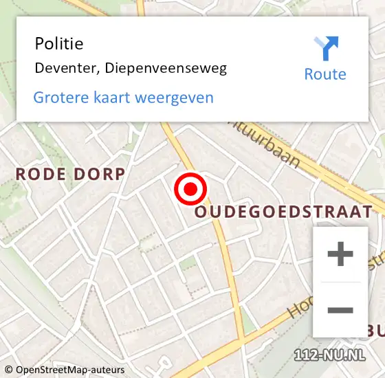 Locatie op kaart van de 112 melding: Politie Deventer, Diepenveenseweg op 24 augustus 2023 22:34