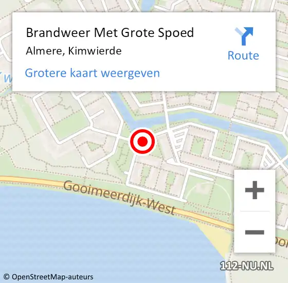 Locatie op kaart van de 112 melding: Brandweer Met Grote Spoed Naar Almere, Kimwierde op 24 augustus 2023 23:29