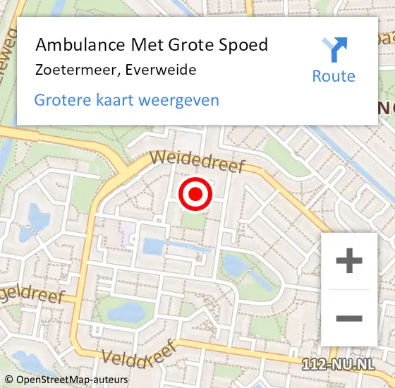 Locatie op kaart van de 112 melding: Ambulance Met Grote Spoed Naar Zoetermeer, Everweide op 24 augustus 2023 23:48