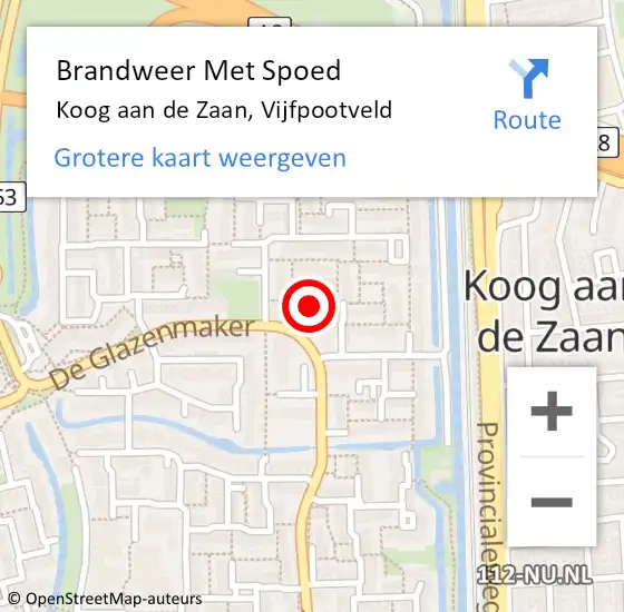 Locatie op kaart van de 112 melding: Brandweer Met Spoed Naar Koog aan de Zaan, Vijfpootveld op 25 augustus 2023 00:28