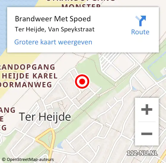 Locatie op kaart van de 112 melding: Brandweer Met Spoed Naar Ter Heijde, Van Speykstraat op 25 augustus 2023 00:33