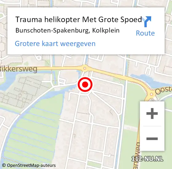 Locatie op kaart van de 112 melding: Trauma helikopter Met Grote Spoed Naar Bunschoten-Spakenburg, Kolkplein op 25 augustus 2023 00:39