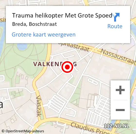 Locatie op kaart van de 112 melding: Trauma helikopter Met Grote Spoed Naar Breda, Boschstraat op 25 augustus 2023 01:02