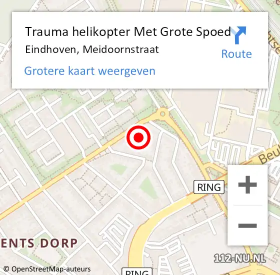 Locatie op kaart van de 112 melding: Trauma helikopter Met Grote Spoed Naar Eindhoven, Meidoornstraat op 25 augustus 2023 01:15