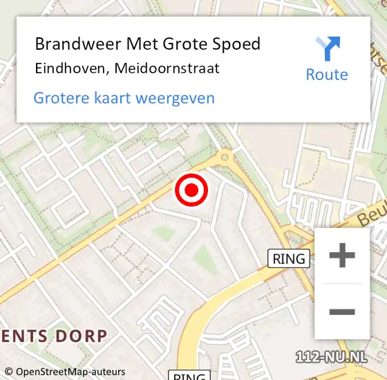 Locatie op kaart van de 112 melding: Brandweer Met Grote Spoed Naar Eindhoven, Meidoornstraat op 25 augustus 2023 01:19