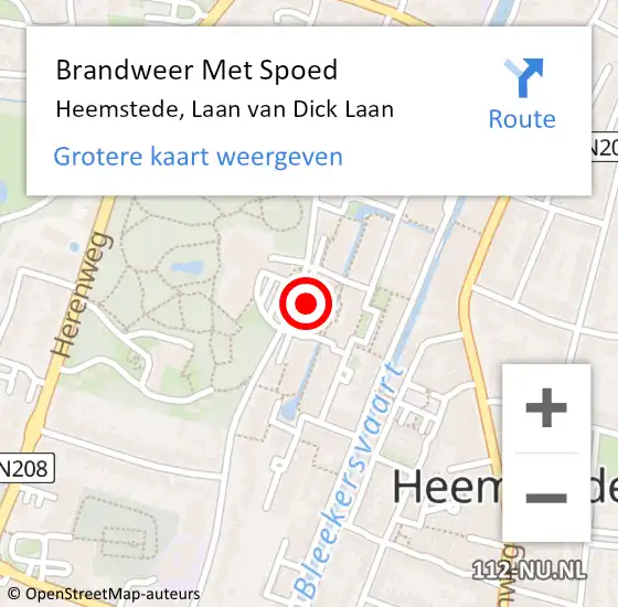 Locatie op kaart van de 112 melding: Brandweer Met Spoed Naar Heemstede, Laan van Dick Laan op 25 augustus 2023 01:25