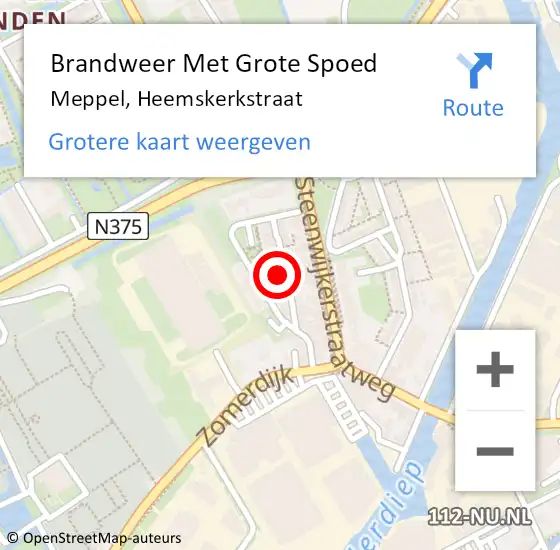 Locatie op kaart van de 112 melding: Brandweer Met Grote Spoed Naar Meppel, Heemskerkstraat op 25 augustus 2023 01:31