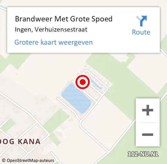 Locatie op kaart van de 112 melding: Brandweer Met Grote Spoed Naar Ingen, Verhuizensestraat op 25 augustus 2023 01:49