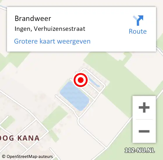 Locatie op kaart van de 112 melding: Brandweer Ingen, Verhuizensestraat op 25 augustus 2023 01:55