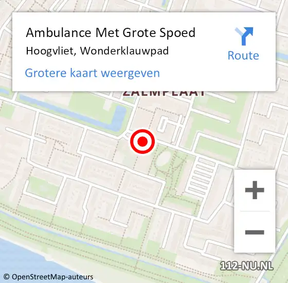 Locatie op kaart van de 112 melding: Ambulance Met Grote Spoed Naar Hoogvliet, Wonderklauwpad op 25 augustus 2023 02:33