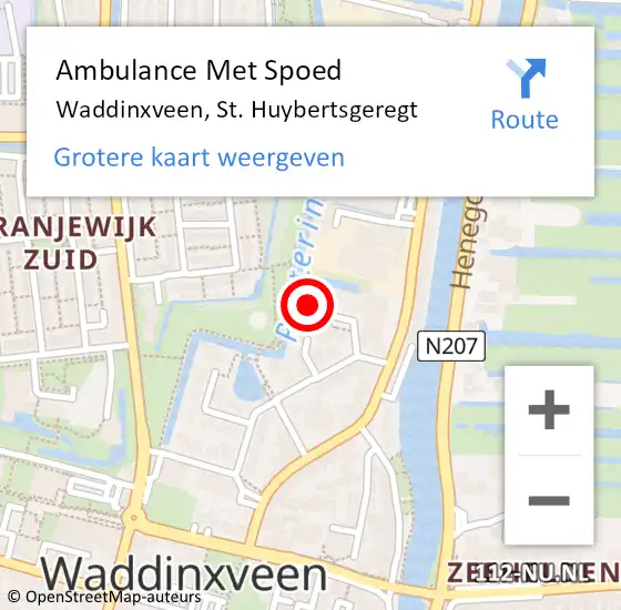 Locatie op kaart van de 112 melding: Ambulance Met Spoed Naar Waddinxveen, St. Huybertsgeregt op 25 augustus 2023 02:53