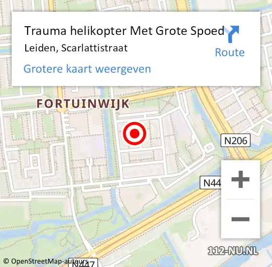 Locatie op kaart van de 112 melding: Trauma helikopter Met Grote Spoed Naar Leiden, Scarlattistraat op 25 augustus 2023 04:04