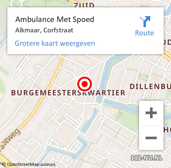 Locatie op kaart van de 112 melding: Ambulance Met Spoed Naar Alkmaar, Corfstraat op 25 augustus 2023 05:13