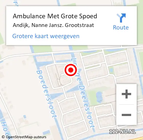 Locatie op kaart van de 112 melding: Ambulance Met Grote Spoed Naar Andijk, Nanne Jansz. Grootstraat op 25 augustus 2023 06:12