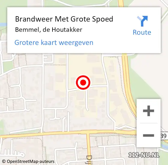 Locatie op kaart van de 112 melding: Brandweer Met Grote Spoed Naar Bemmel, de Houtakker op 25 augustus 2023 06:22