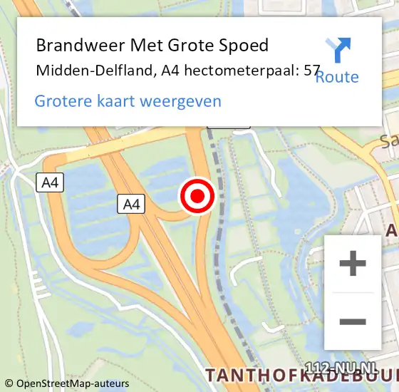 Locatie op kaart van de 112 melding: Brandweer Met Grote Spoed Naar Midden-Delfland, A4 hectometerpaal: 57 op 25 augustus 2023 06:31