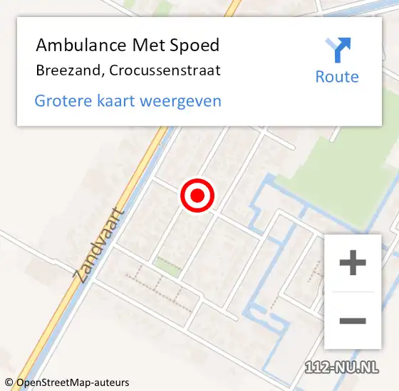 Locatie op kaart van de 112 melding: Ambulance Met Spoed Naar Breezand, Crocussenstraat op 25 augustus 2023 07:41