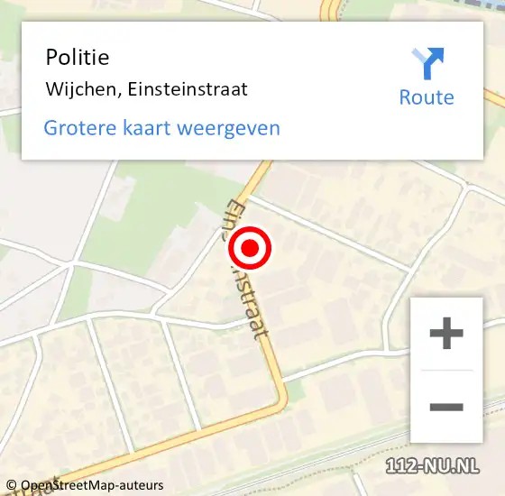 Locatie op kaart van de 112 melding: Politie Wijchen, Einsteinstraat op 25 augustus 2023 07:52