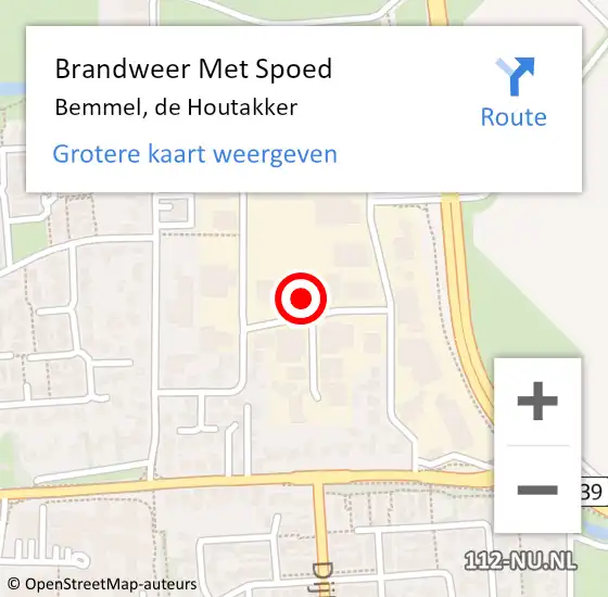 Locatie op kaart van de 112 melding: Brandweer Met Spoed Naar Bemmel, de Houtakker op 25 augustus 2023 08:05