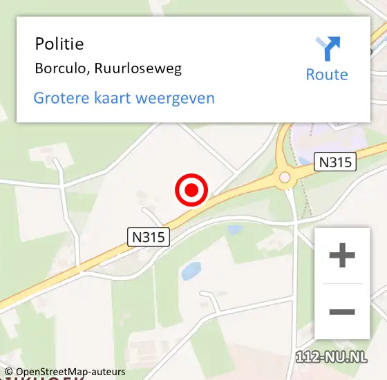 Locatie op kaart van de 112 melding: Politie Borculo, Ruurloseweg op 25 augustus 2023 08:29