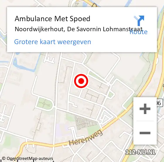 Locatie op kaart van de 112 melding: Ambulance Met Spoed Naar Noordwijkerhout, De Savornin Lohmanstraat op 25 augustus 2023 08:30